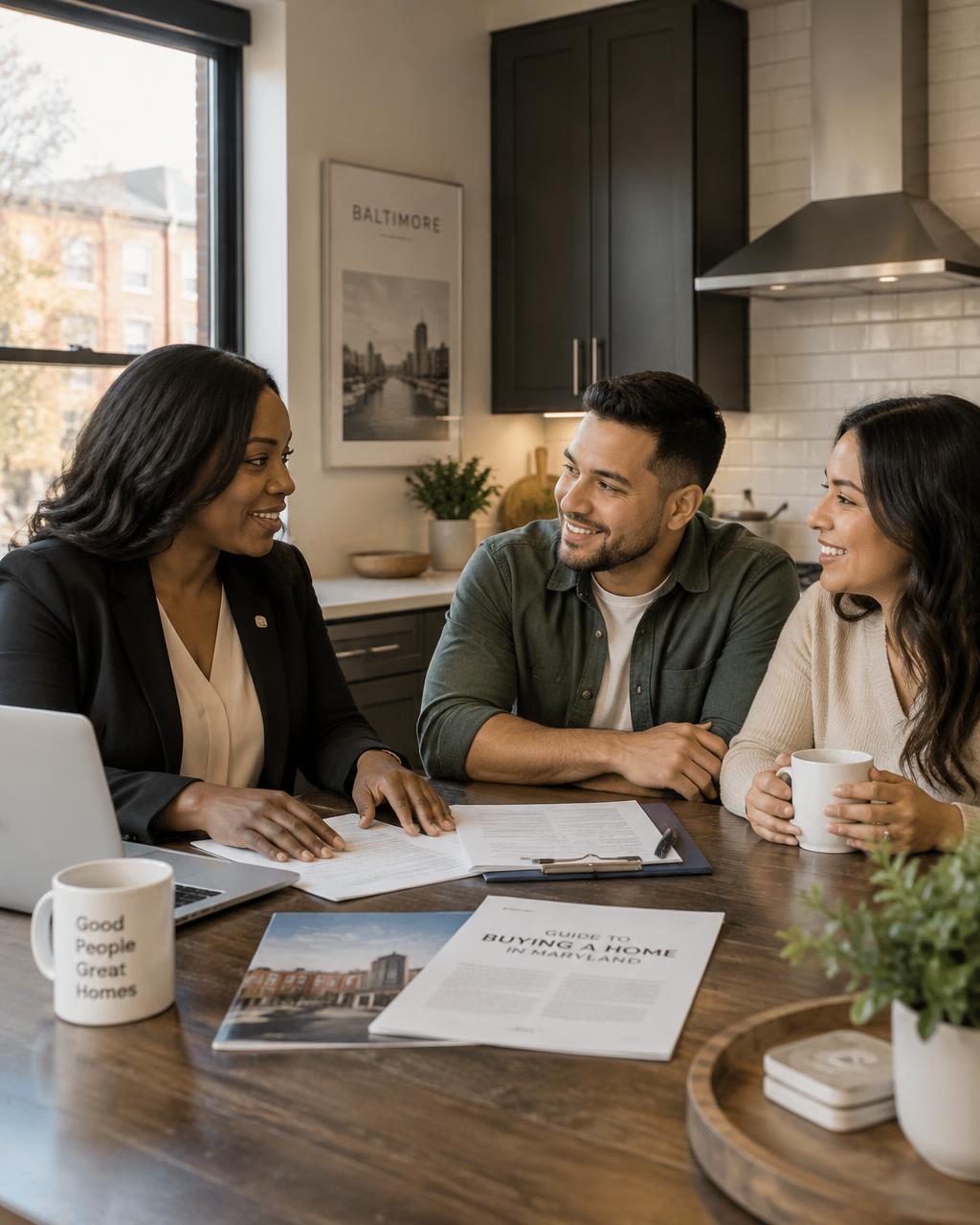 A PWR advisor talking with clients at a kitchen table